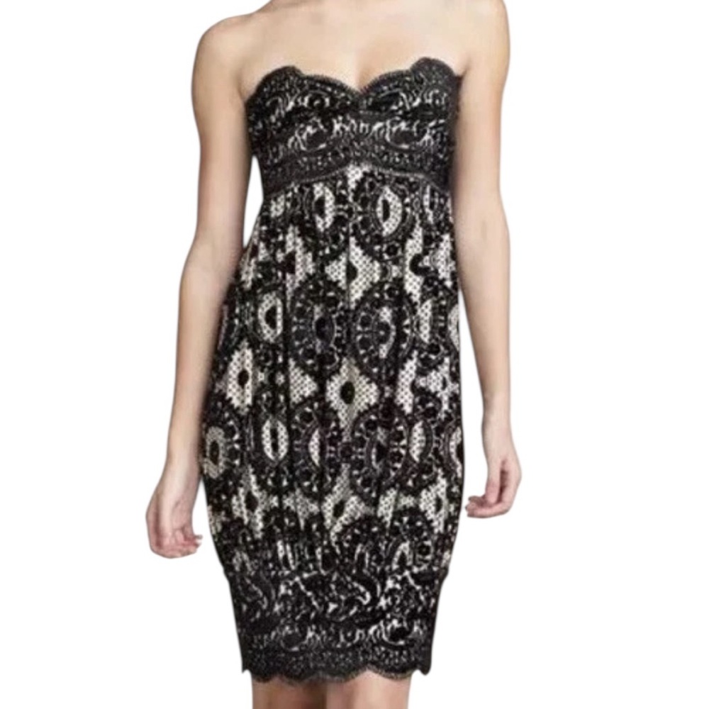 Diane Von Furstenberg Marcela Black Cream Strapless burnout velvet Dress size 4